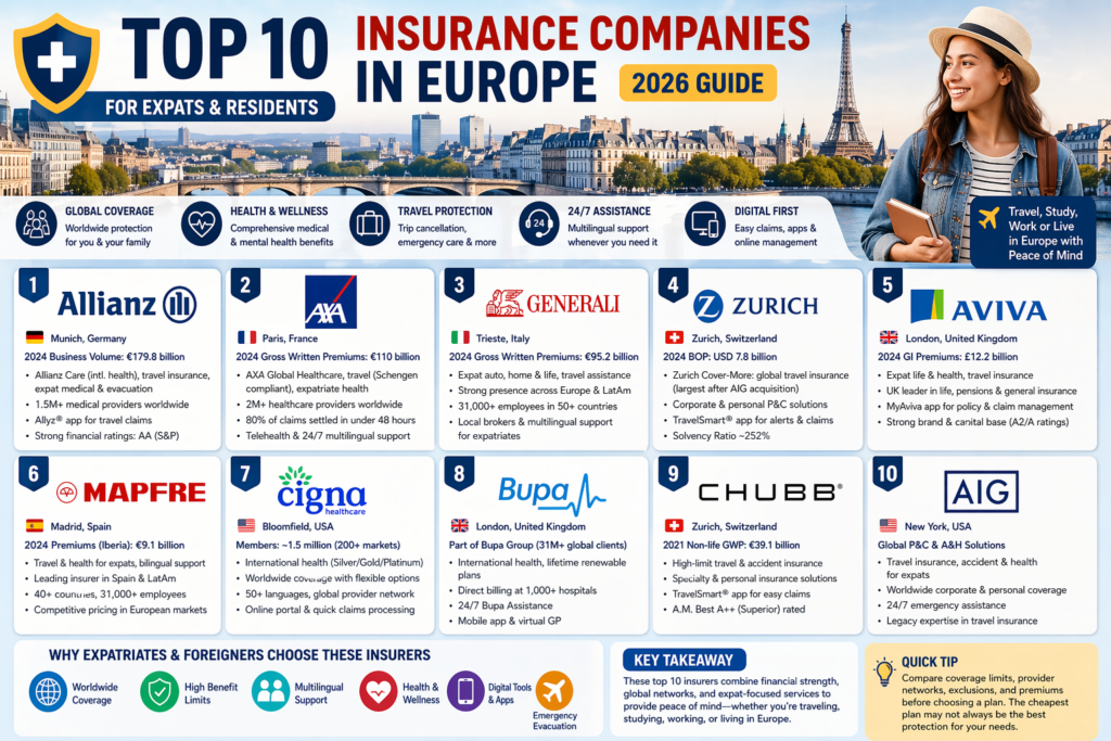 Top 10 Insurance Companies in Europe (2026) for Expats & Residents